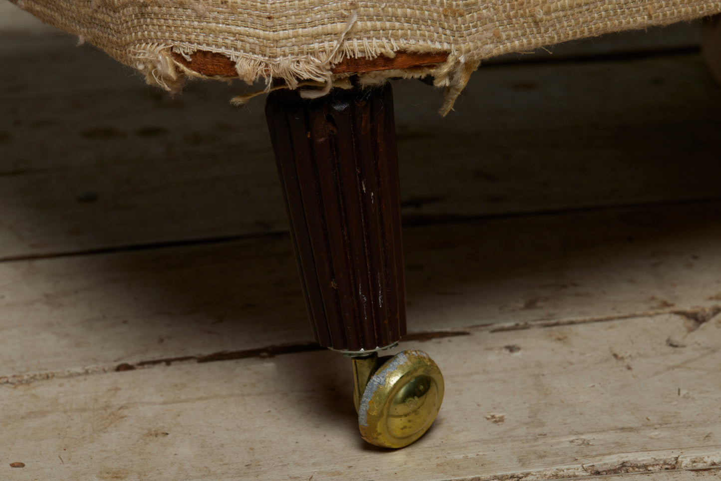 French Small 1920's Hassock with Reeded Tapered Legs on Casters
