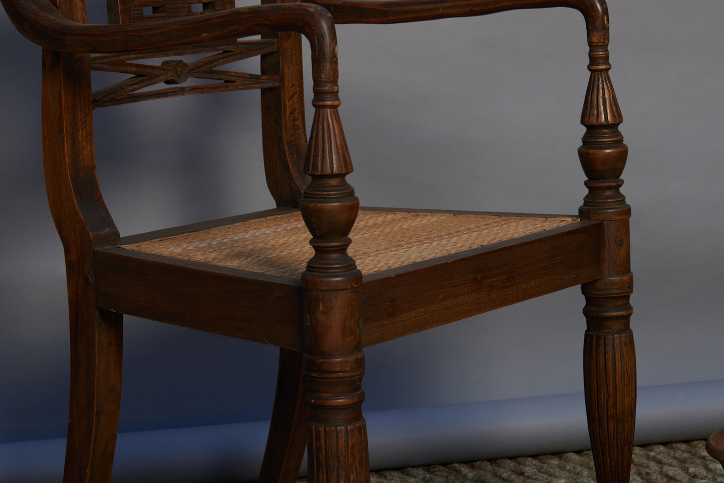Set of 4 Teak & Rattan Raffles Chairs