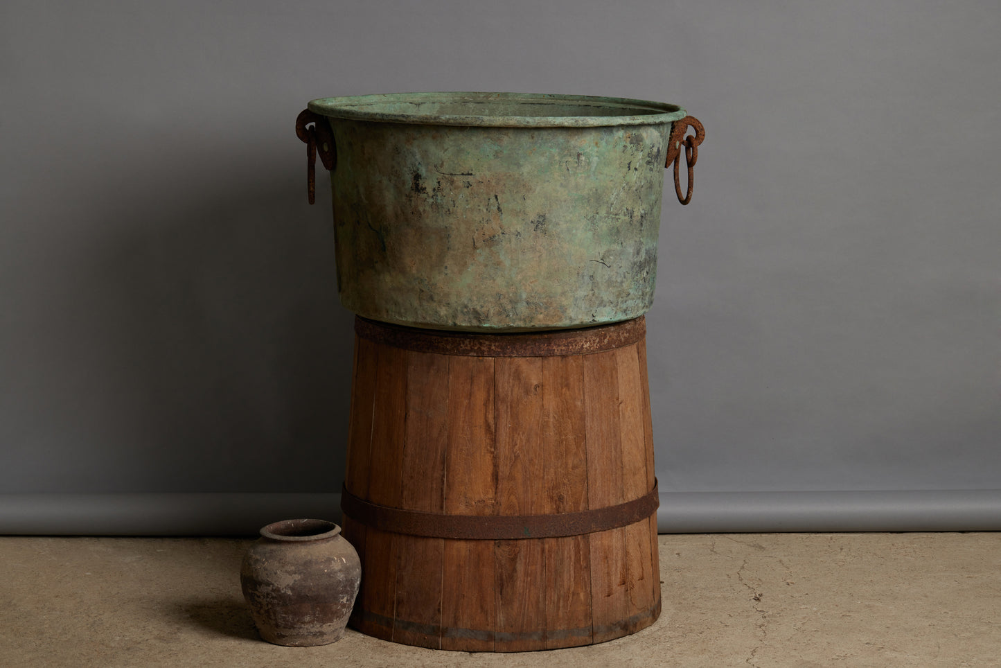 19th Century 2 Handled Greek Bronze Pot with Hole in the Bottom for Drainage
