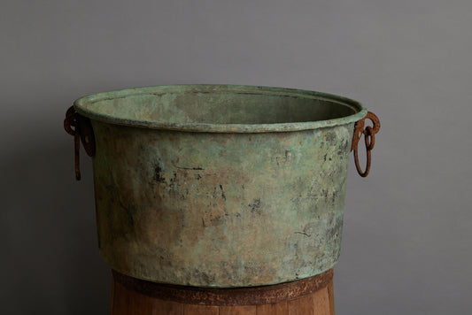 19th Century 2 Handled Greek Bronze Pot with Hole in the Bottom for Drainage