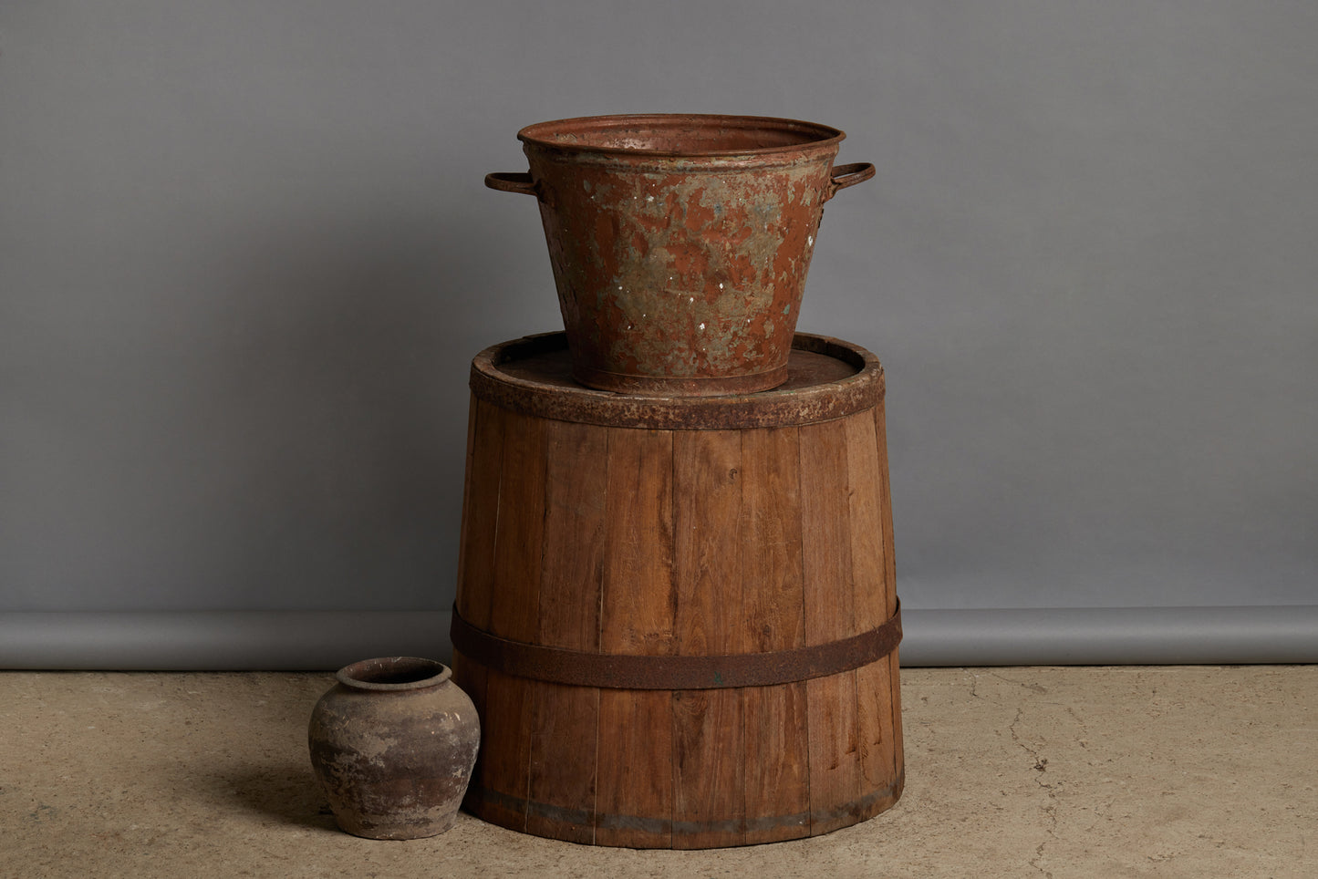 Early 20th Century 2 Handled Traces of Old Red Portuguese Farm Pail