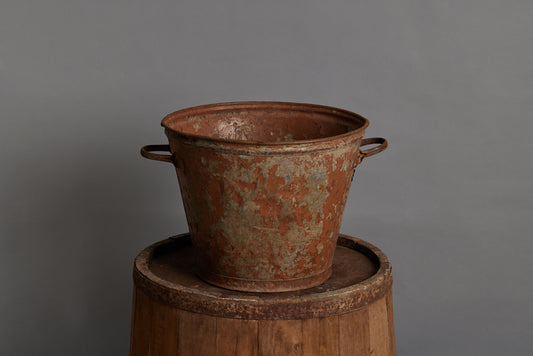 Early 20th Century 2 Handled Traces of Old Red Portuguese Farm Pail