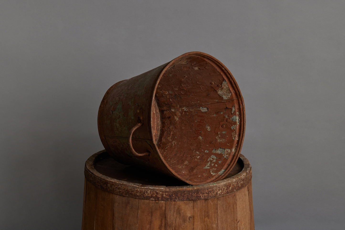 Early 20th Century 2 Handled Traces of Old Red Portuguese Farm Pail