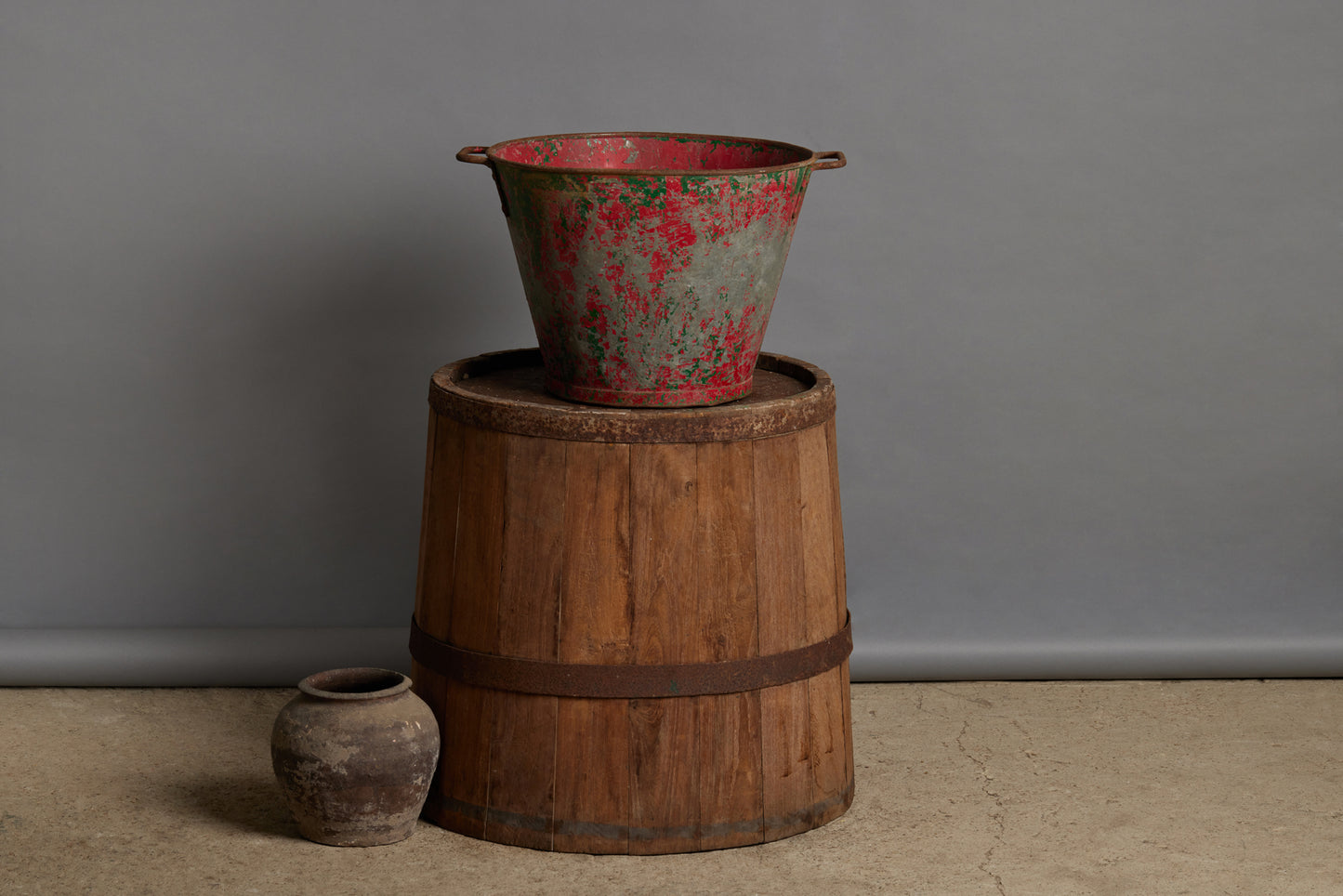 Early 20th Century 2 Handled Traces of Old Red Portuguese Farm Pail