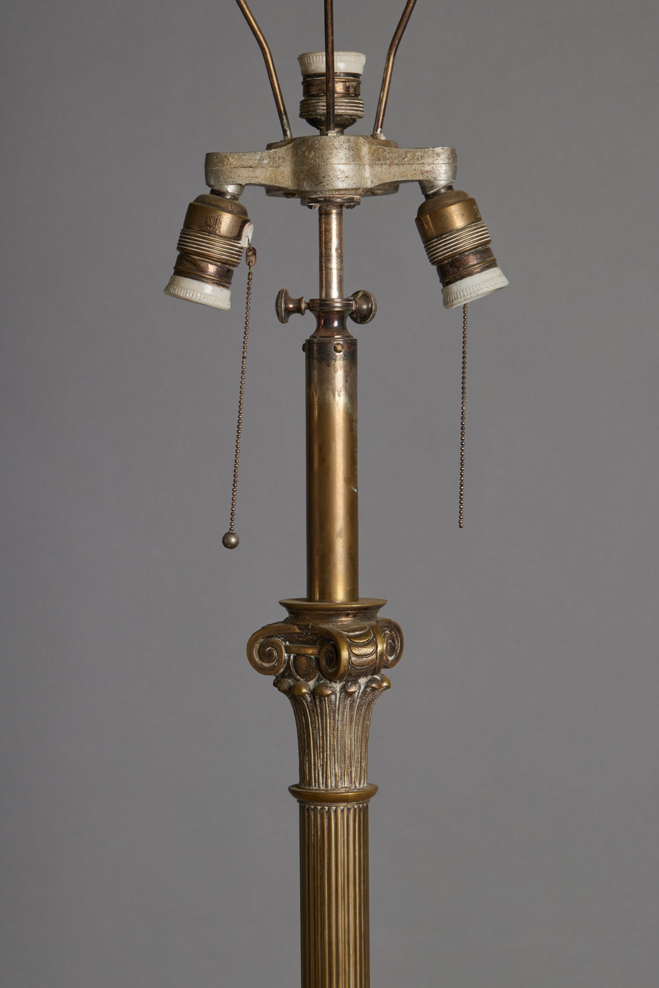 Worn Silver Plated Spanish Adjustable Floor Lamp with Corinthian Capitol