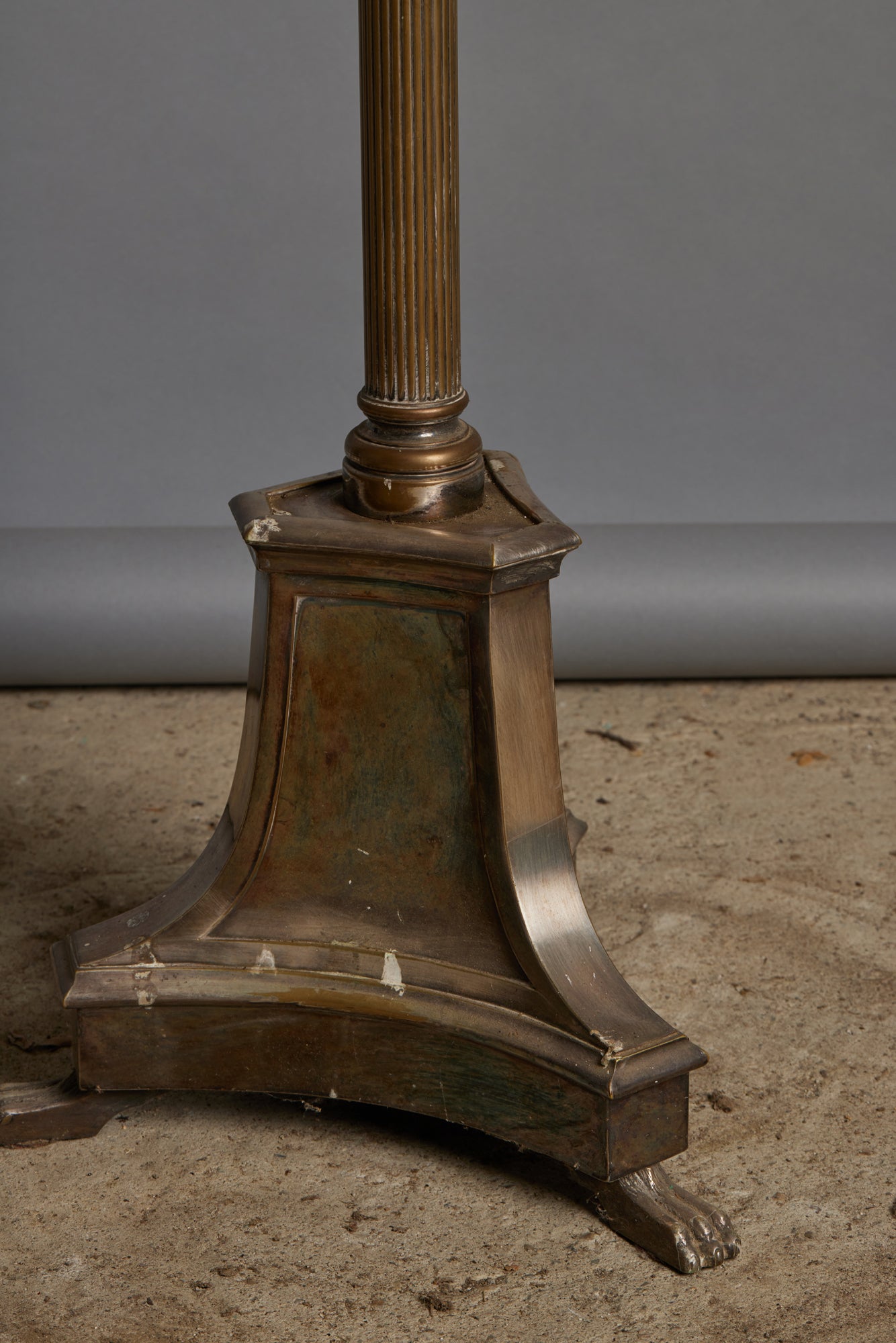 Worn Silver Plated Spanish Adjustable Floor Lamp with Corinthian Capitol