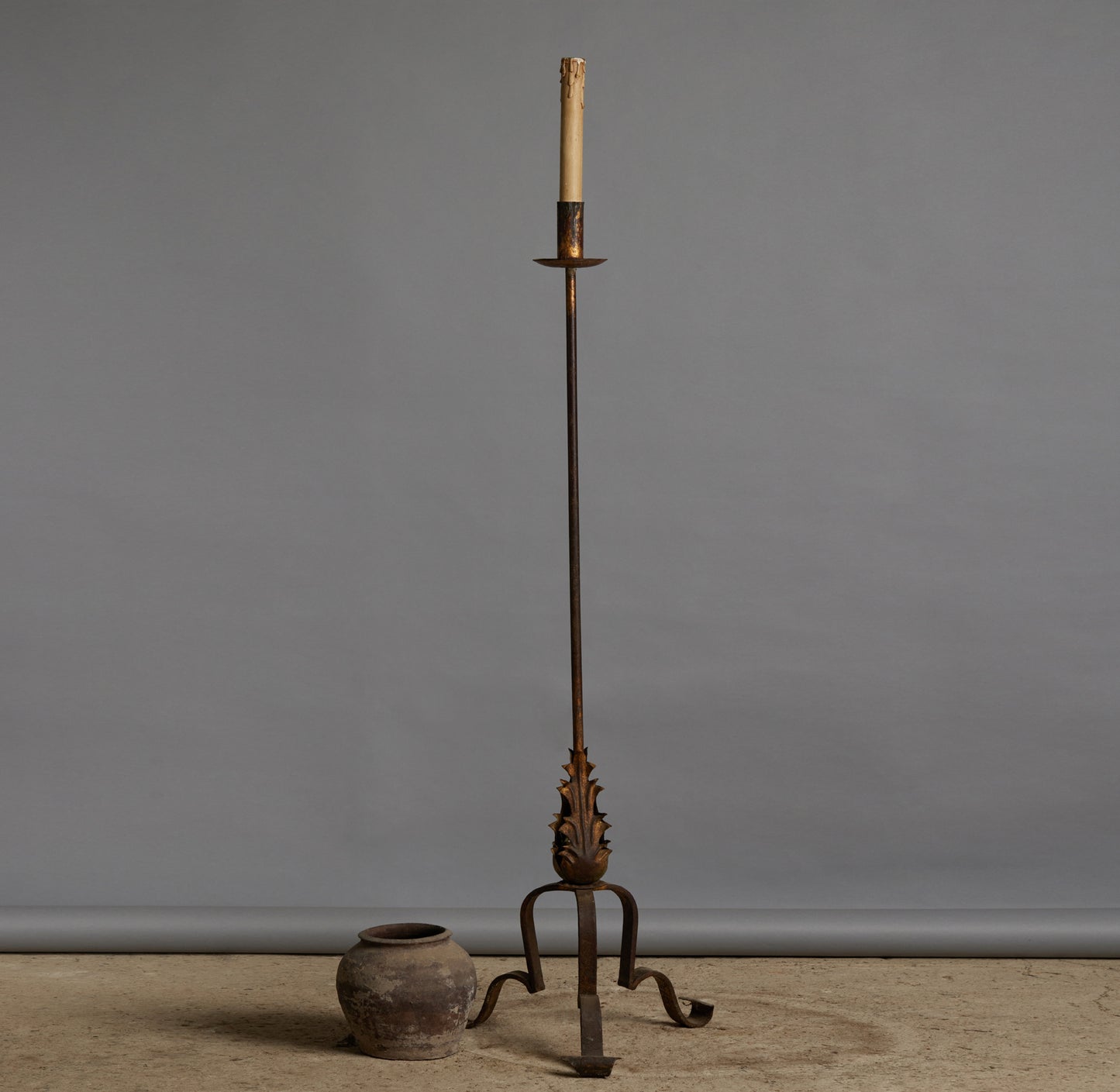 1940's Gilt Iron Spanish Floor Lamp in the Shape of an Altar Stick