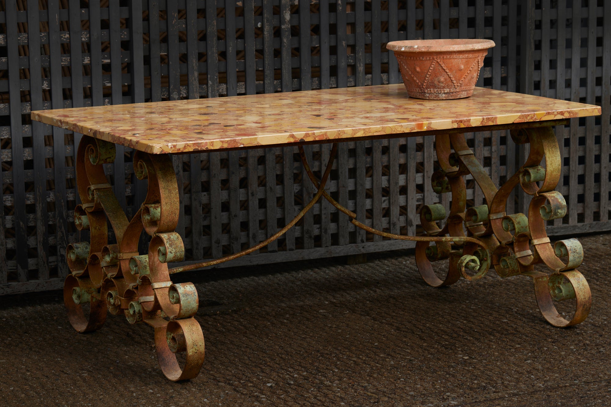 Verdigris Table Base Late 19th Century Italian Dining Table with a Verdigris Base & Rouge M ...