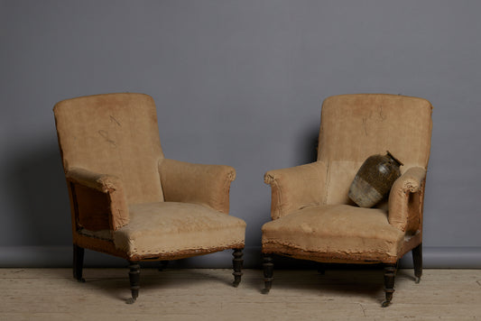 Edwardian Upholstered Armchair with Slightly Flared Arms & Rounded Shoulders