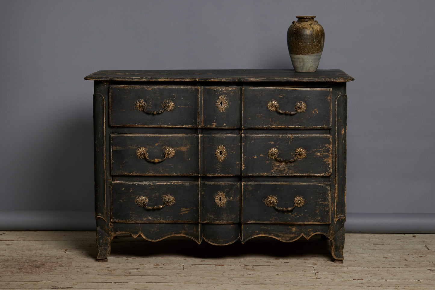 18th Century Three Drawer Provencal Walnut Chest in Old Black Paint