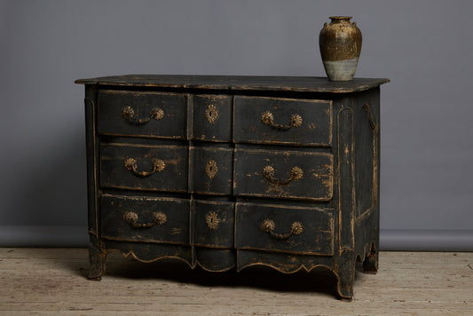 18th Century Three Drawer Provencal Walnut Chest in Old Black Paint