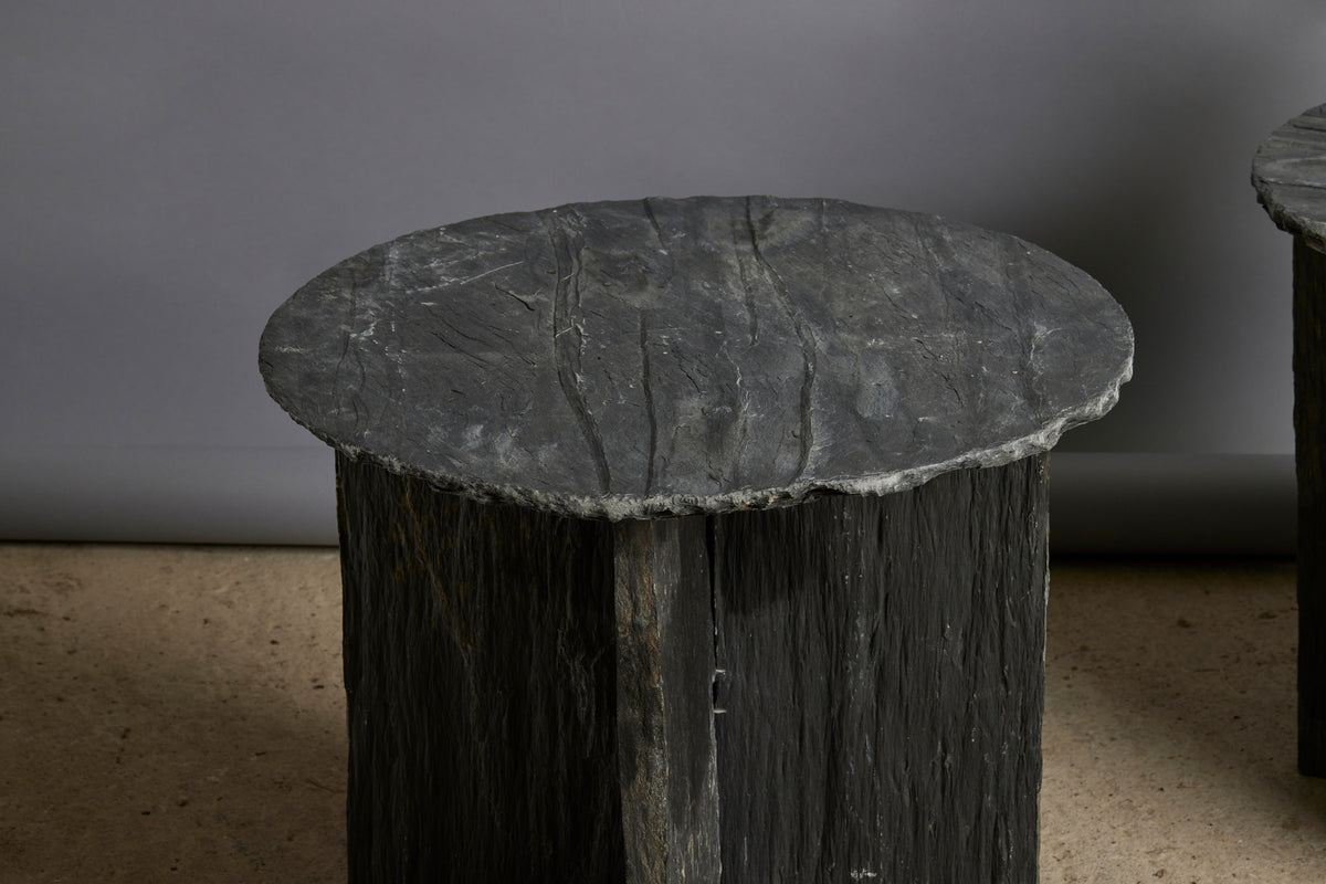 Round Column Base Interlocking Round Slate Side Table from Anjou, France with an Interlocking Base ...