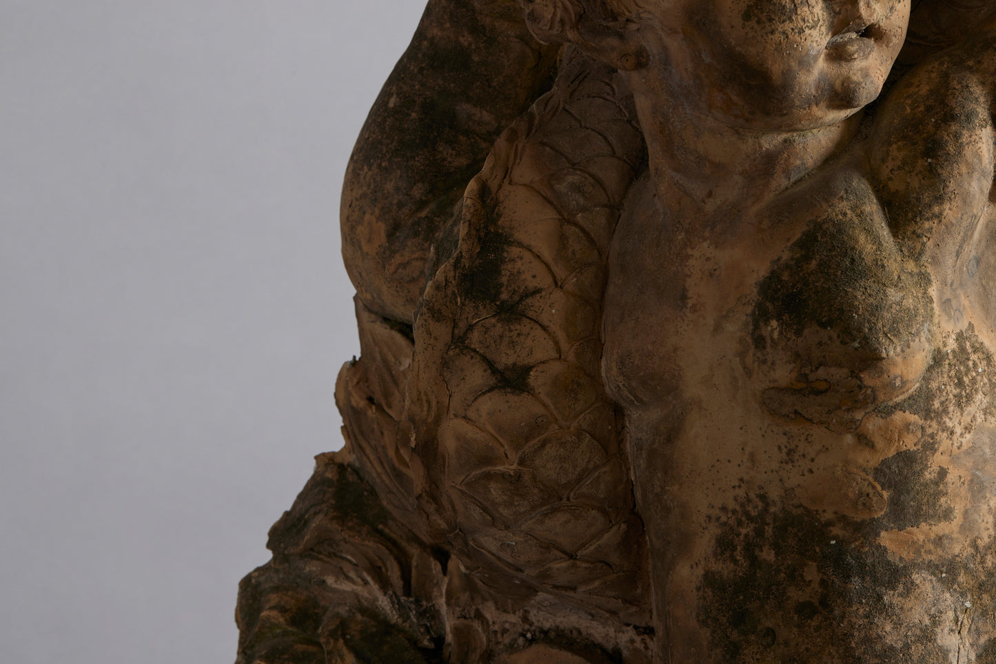 Mid to Late 18th Century Terra Cotta Fountainhead of a Putti Riding a Dolphin
