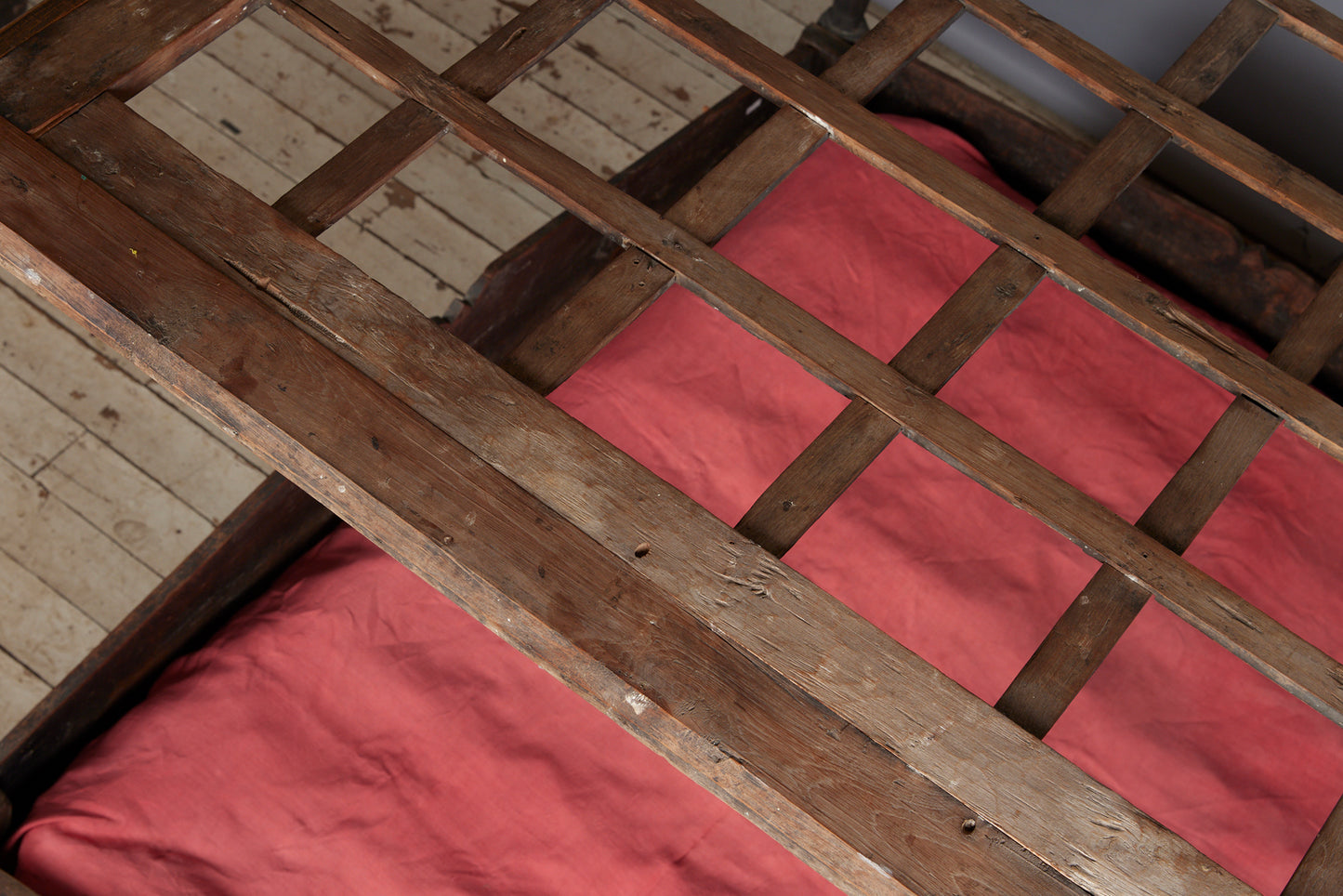 19th Cent. Javanese Canopy Teak Bed with Carved Valance from Jakarta