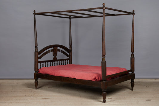 19th Cent. Ulin Queen Size Dutch Colonial Canopy Bed from Jakarta