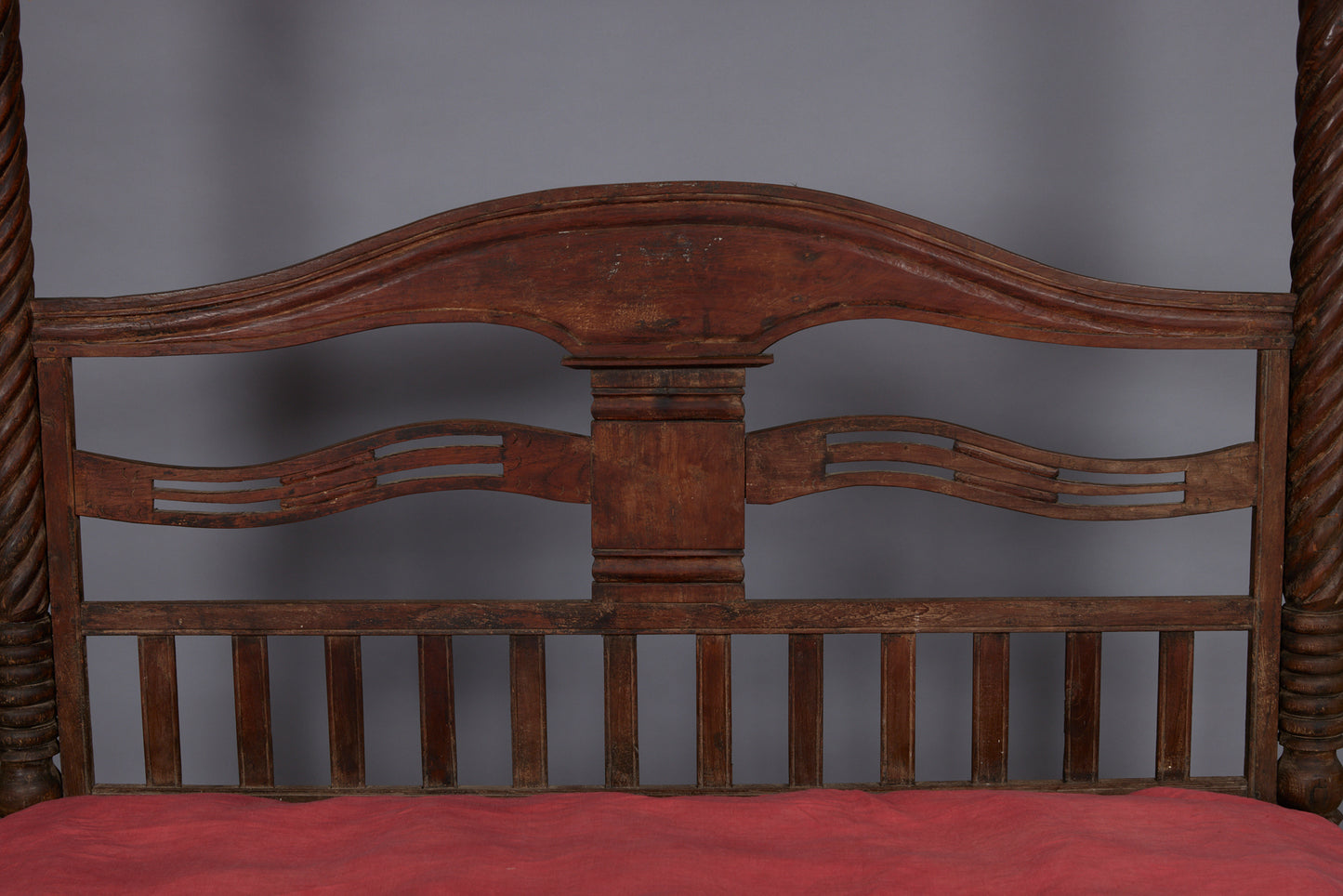 Dutch Colonial Queen Size Carved and Turned Teak Canopy Bed