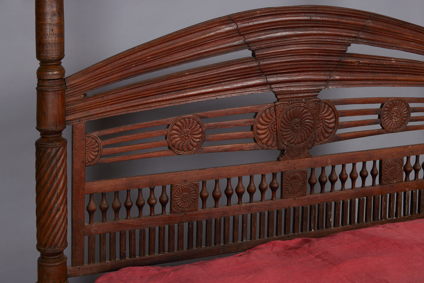 19th Cent. Queen Size Dutch Colonial Teak Canopy Bed from Batavia