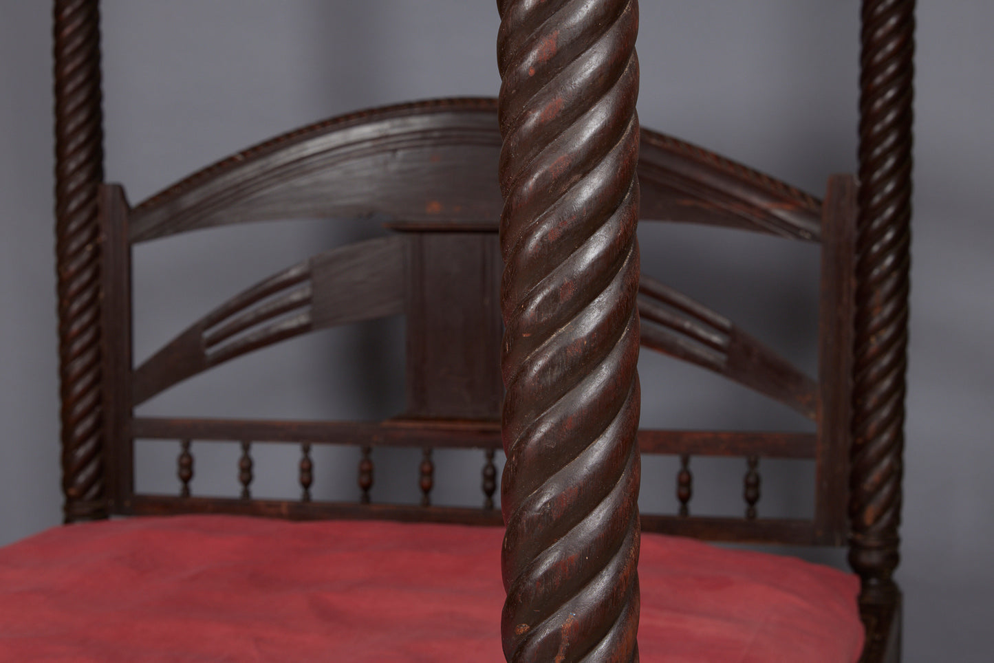 Third Quarter 19th Cent. Tall Four Poster Twisted Column Dutch Colonial Teak Bed from Jakarta