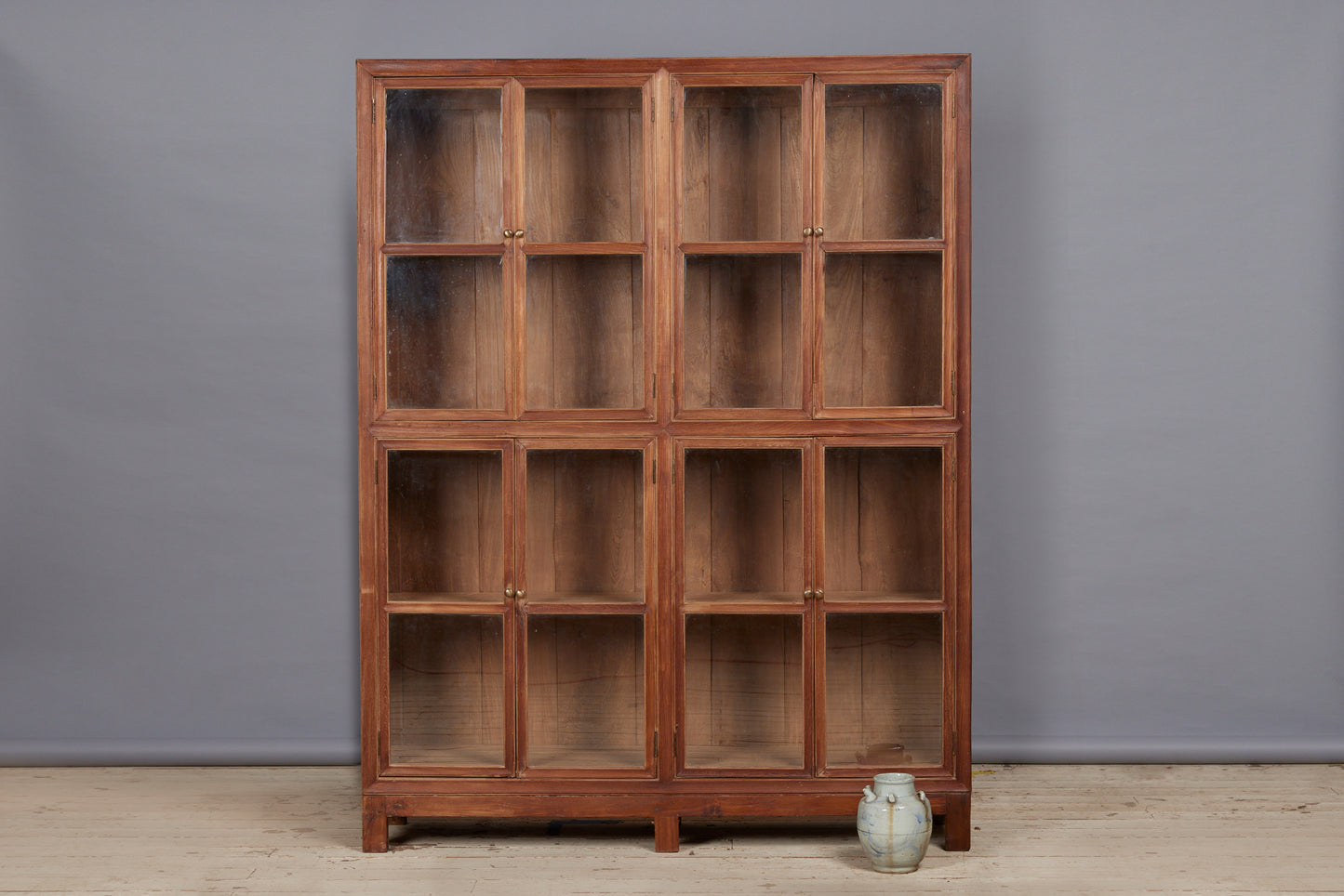 19th Cent. Ethnic Chinese Teak Glass Front Apothecary Cabinet from the Island of Java