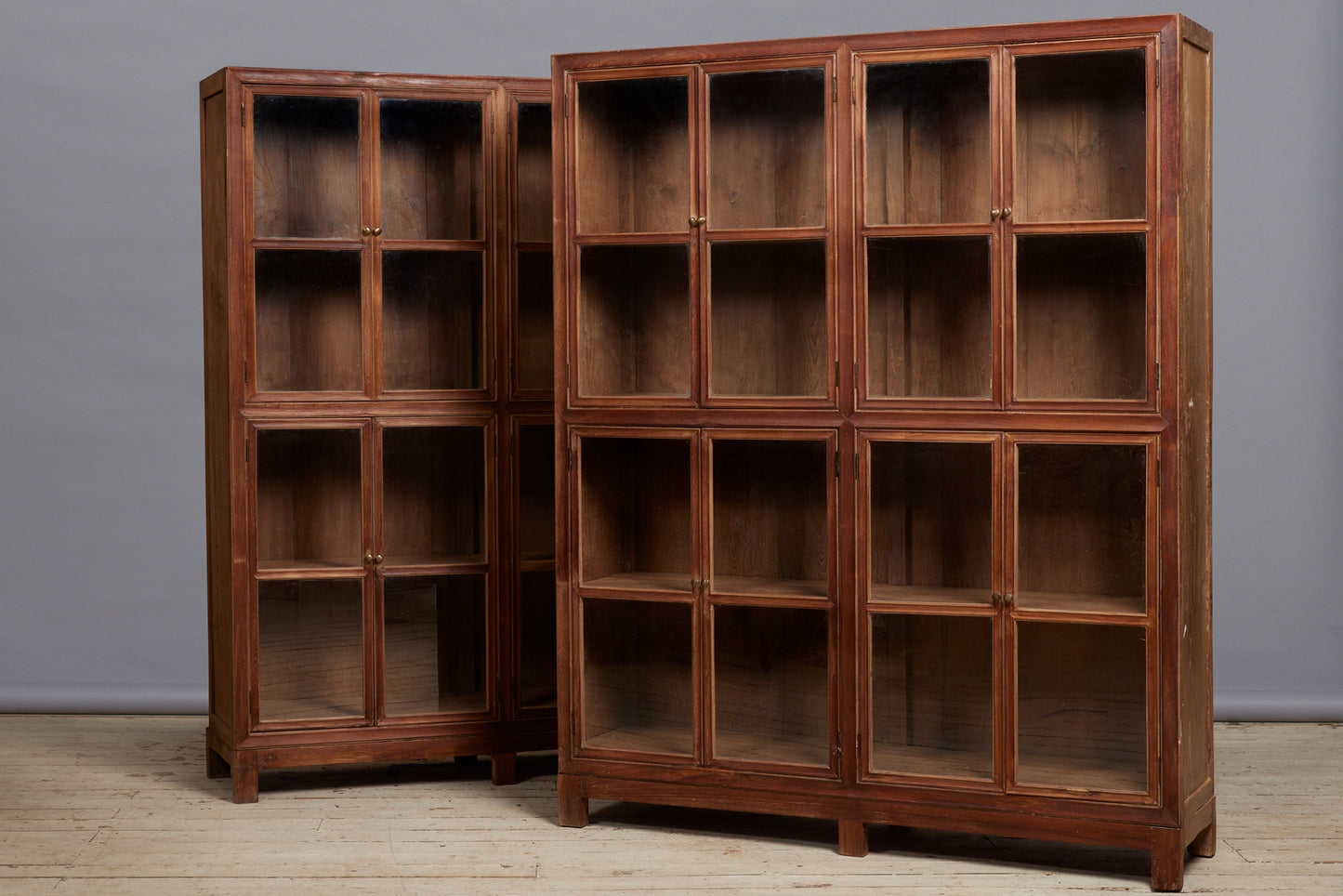 19th Cent. Ethnic Chinese Teak Glass Front Apothecary Cabinet from the Island of Java