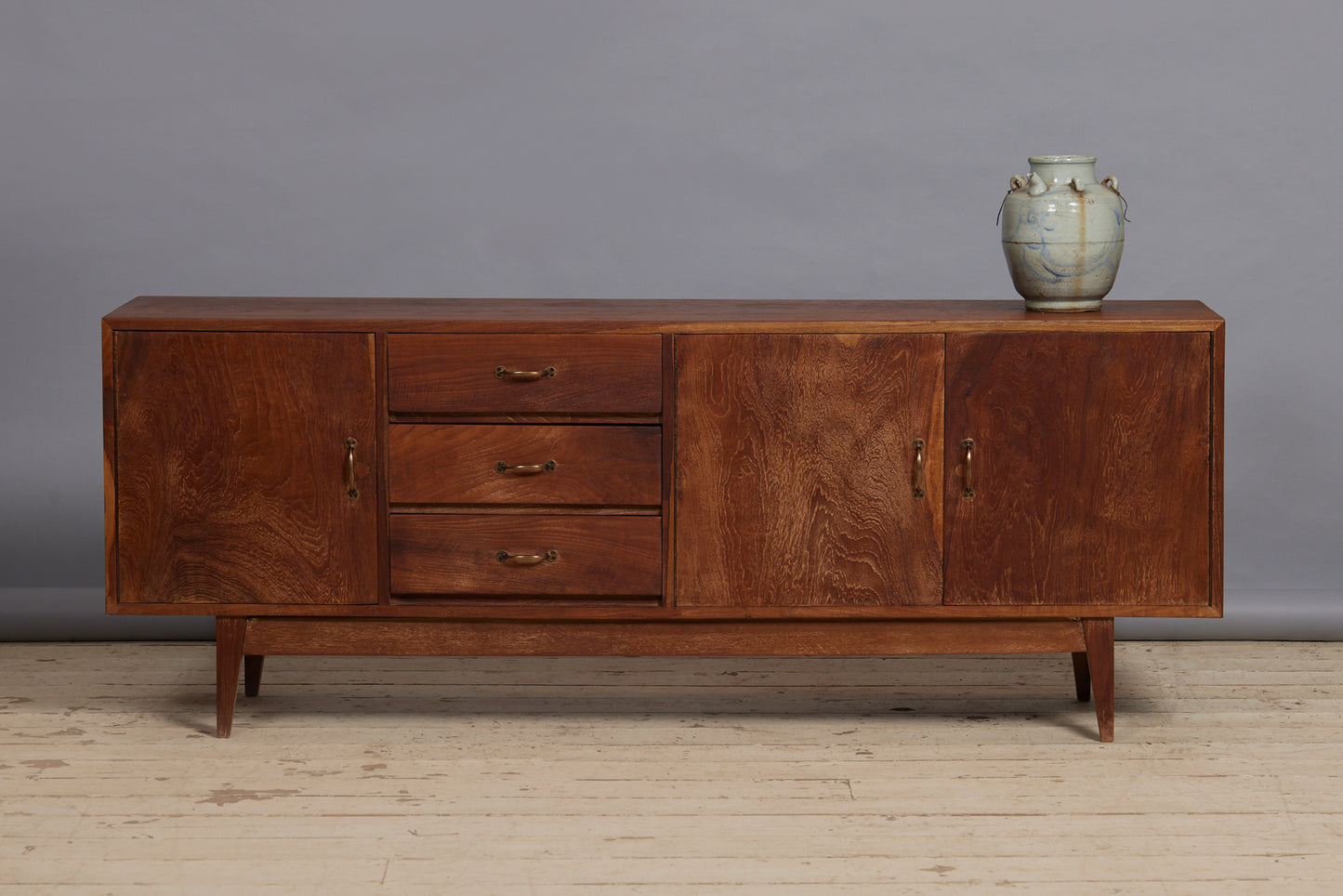 Mid Cent. Modern 3 Door 3 Drawer Teak Console from Java