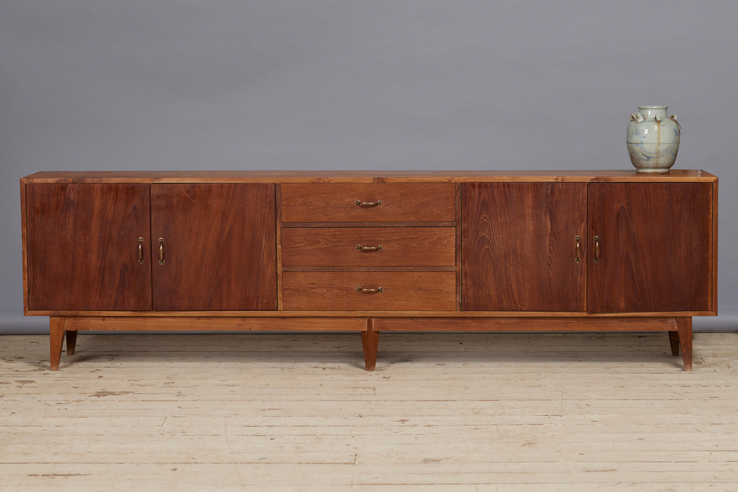 Mid Century Modern Teak Dutch Colonial 4 Door 3 Drawer Teak Console from Jakarta