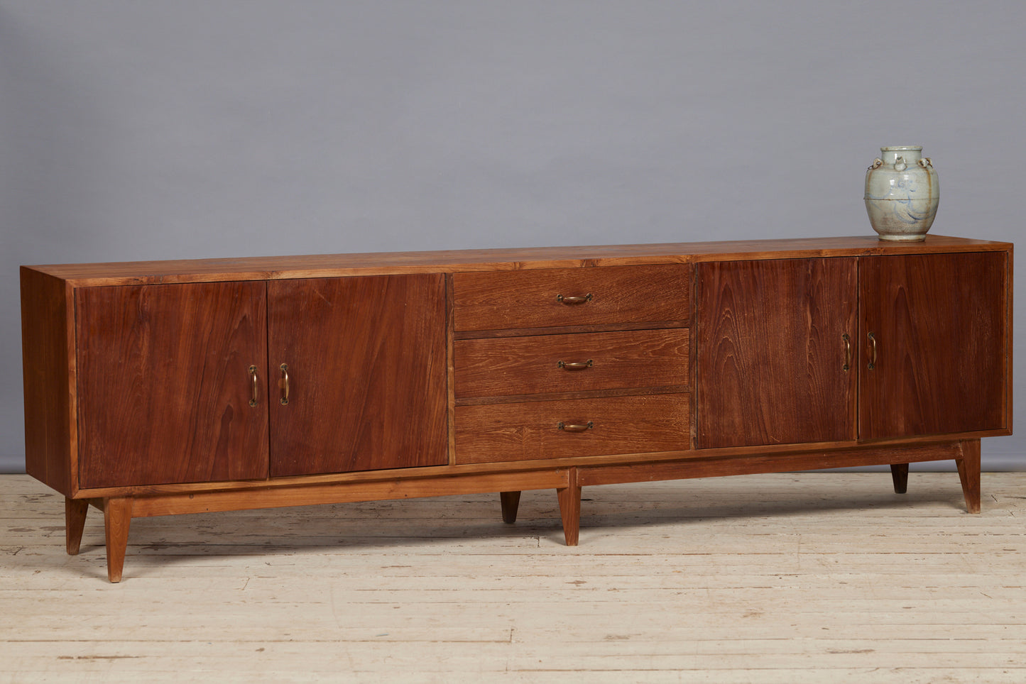 Mid Century Modern Teak Dutch Colonial 4 Door 3 Drawer Teak Console from Jakarta
