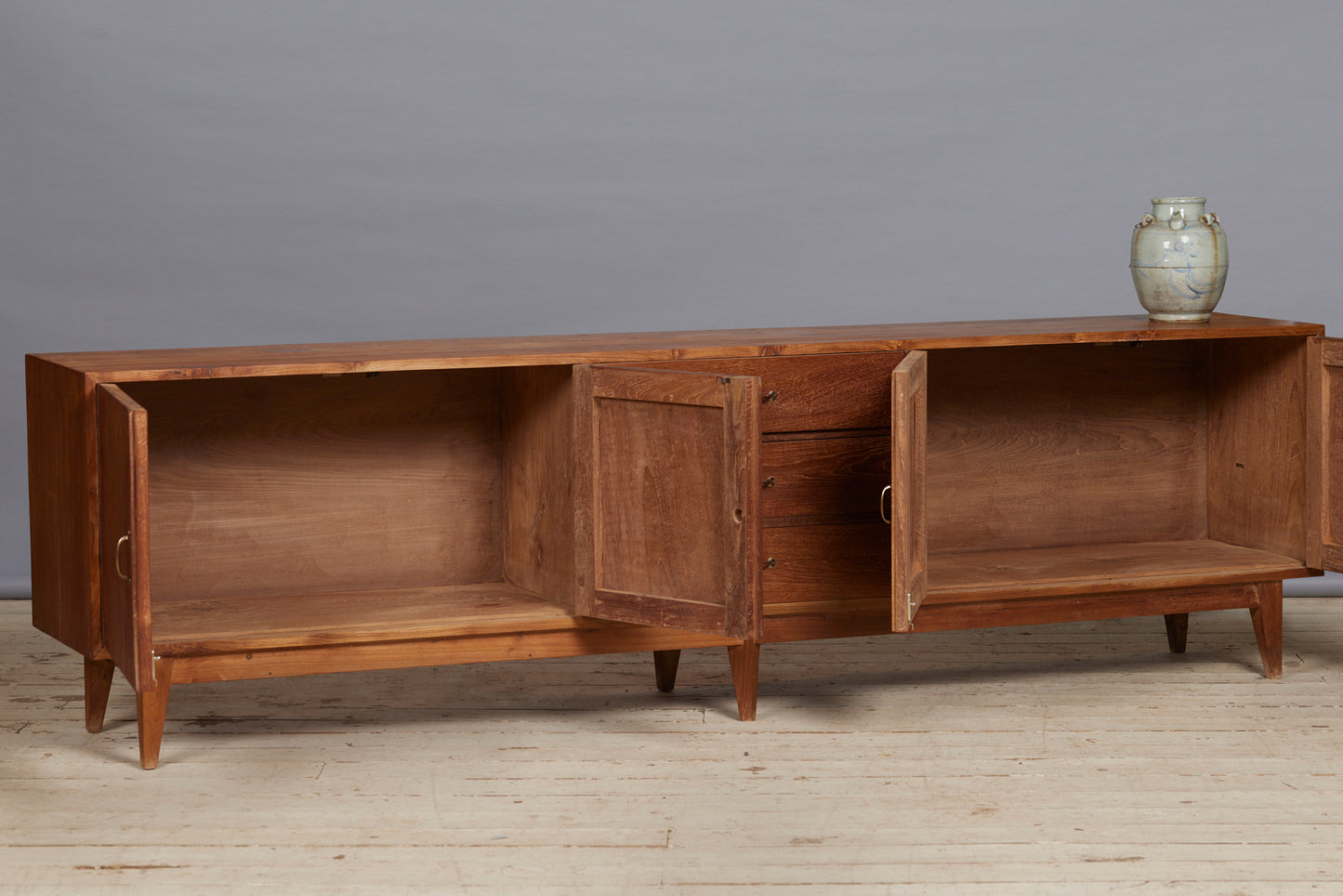Mid Century Modern Teak Dutch Colonial 4 Door 3 Drawer Teak Console from Jakarta