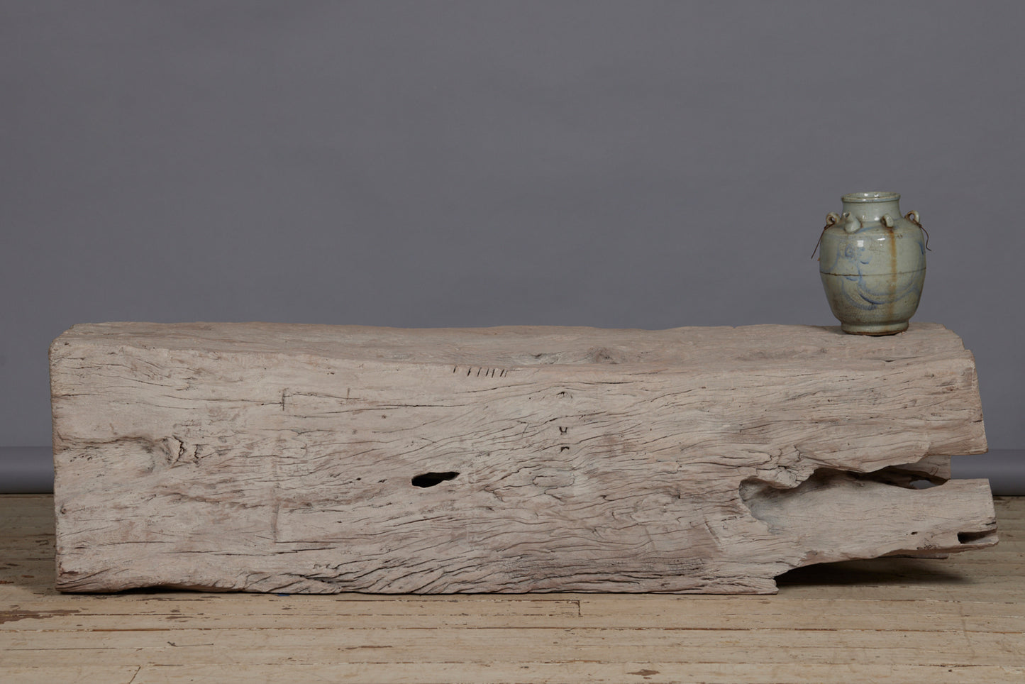 Natural Square Shaped Hollow Teak Coffee Table with a Lightly Bleached Surface