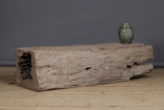 Natural Square Shaped Hollow Teak Coffee Table with a Lightly Bleached Surface