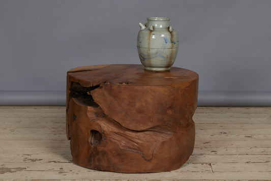 Solid Teak Burled Coffee Table with Beautiful Natural Crests and a Nice Patina