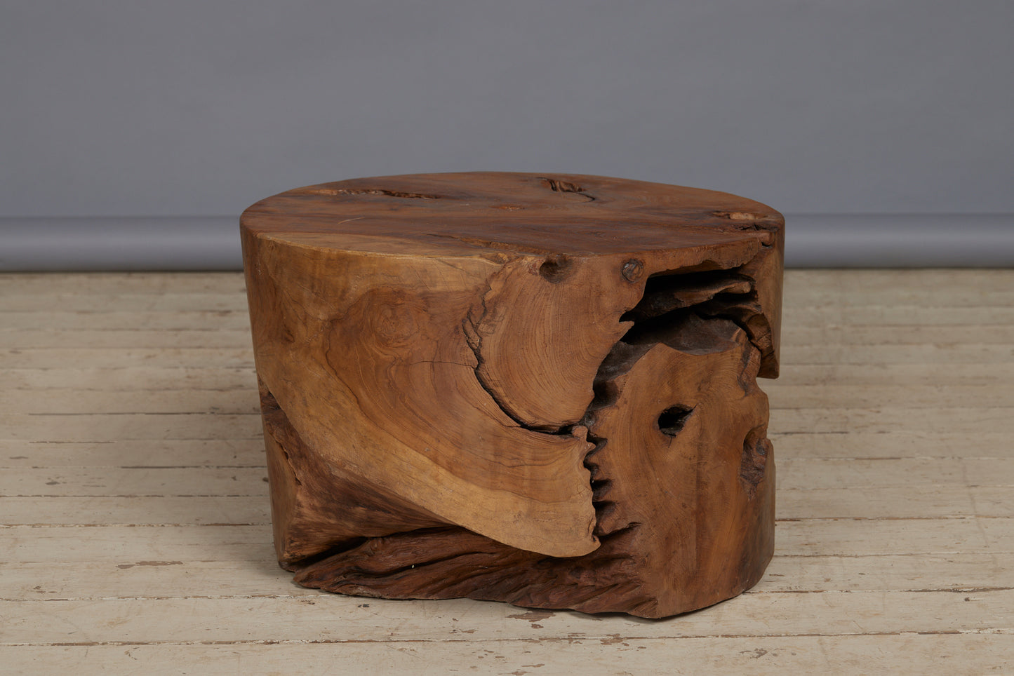 Solid Teak Burled Coffee Table with Beautiful Natural Crests and a Nice Patina