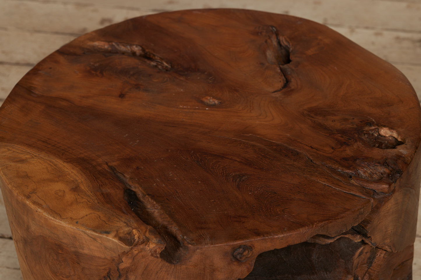 Solid Teak Burled Coffee Table with Beautiful Natural Crests and a Nice Patina