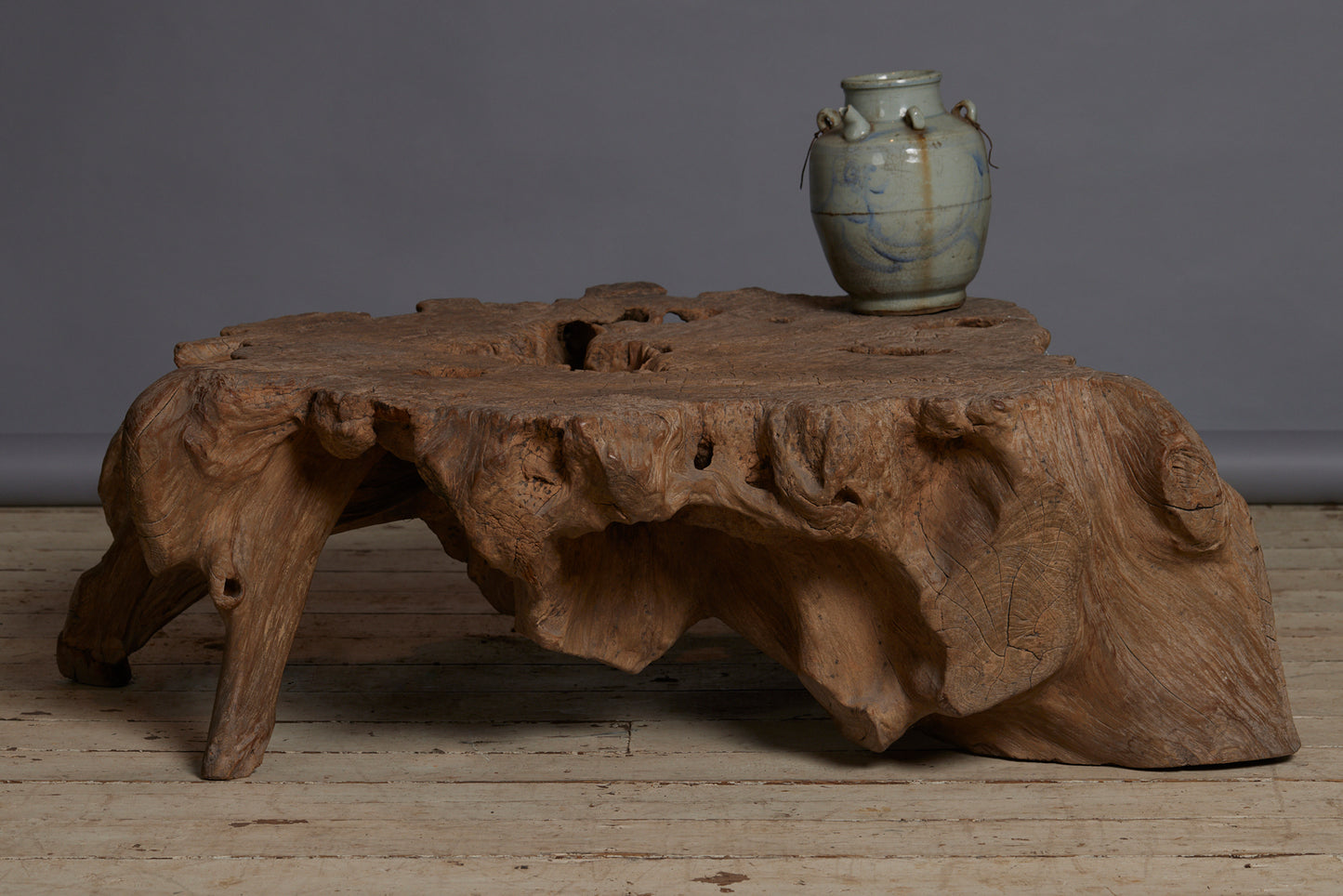 Sculptural Natural Teak Coffee Table with an Old Eroded Surface from Sumatra