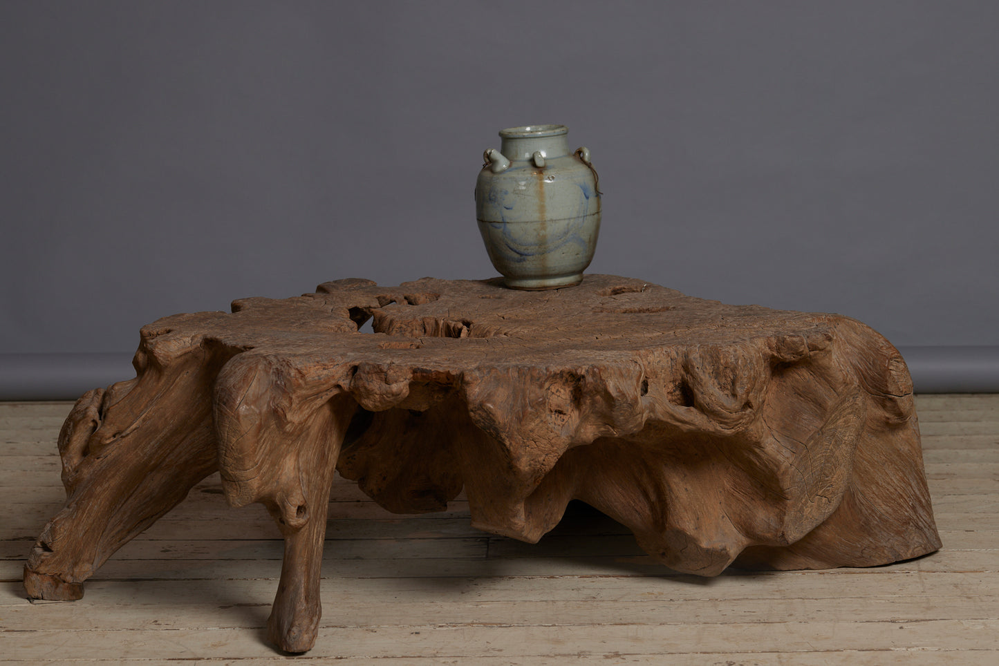 Sculptural Natural Teak Coffee Table with an Old Eroded Surface from Sumatra