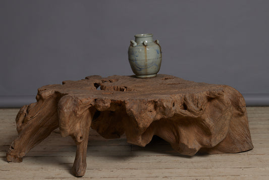 Sculptural Natural Teak Coffee Table with an Old Eroded Surface from Sumatra