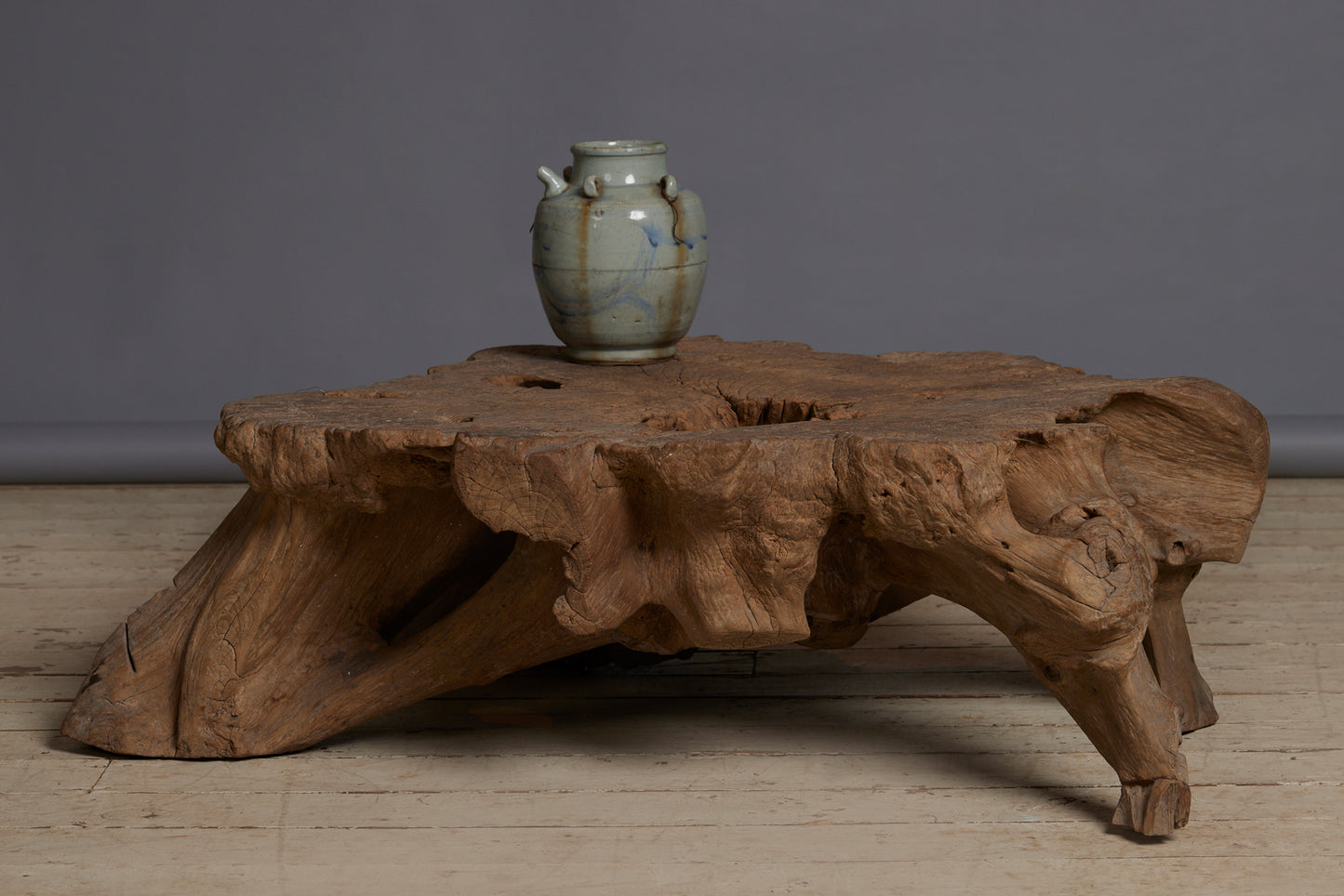 Sculptural Natural Teak Coffee Table with an Old Eroded Surface from Sumatra
