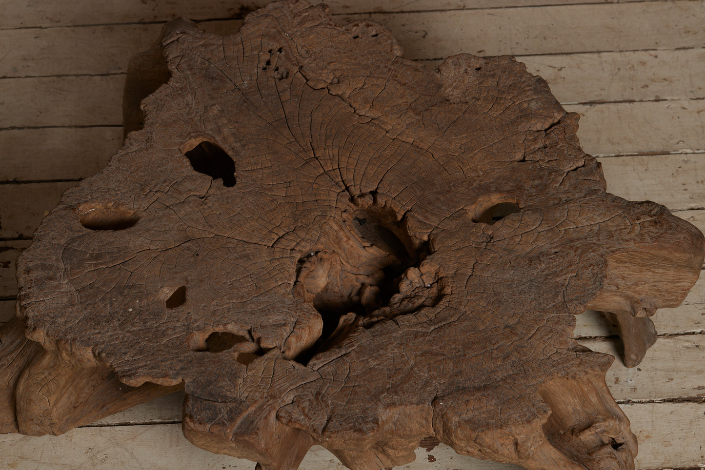 Sculptural Natural Teak Coffee Table with an Old Eroded Surface from Sumatra