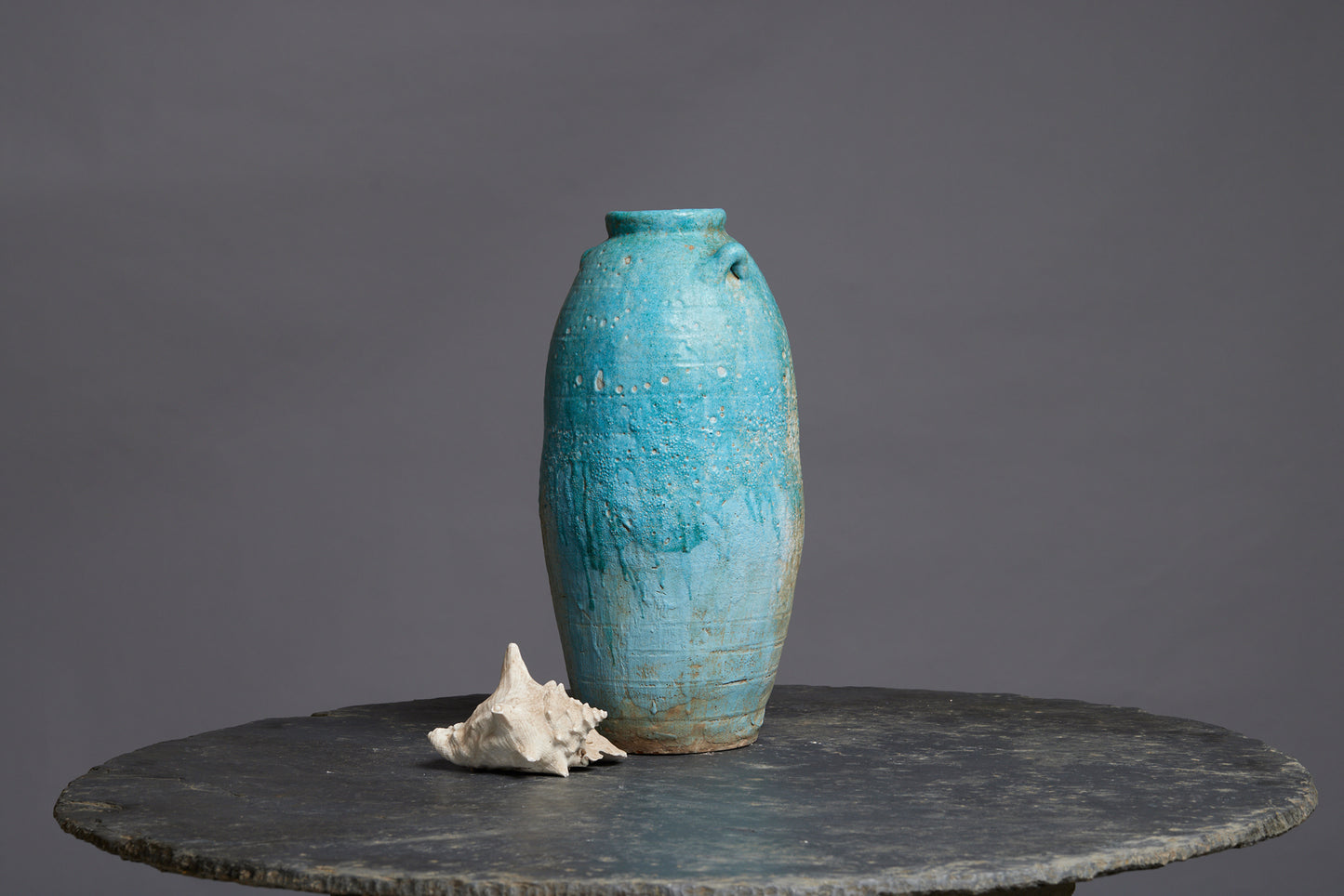 Extra Large Blue and Green Glaze Borneo Storage Pot with Two Applied Handles
