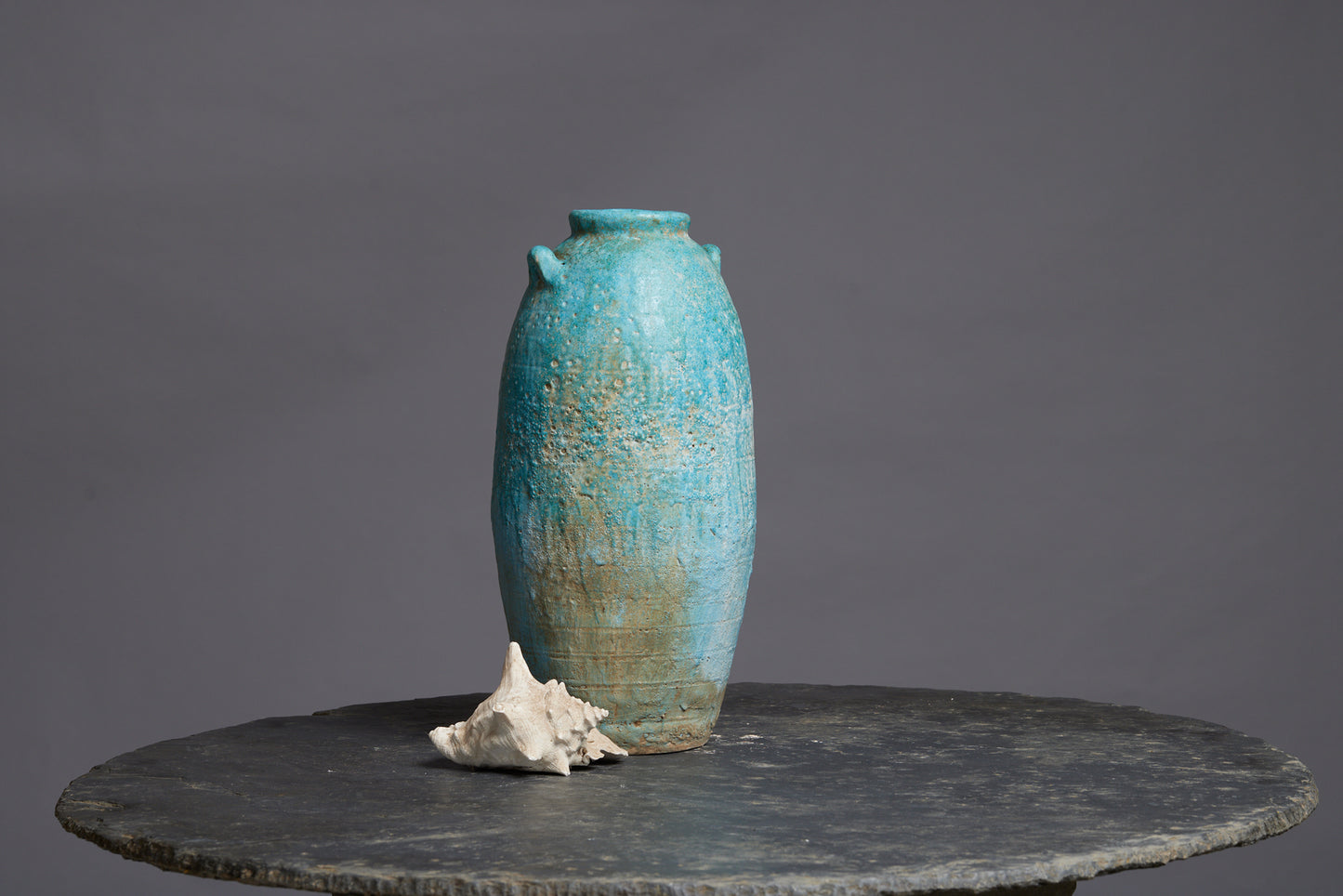 Extra Large Blue and Green Glaze Borneo Storage Pot with Two Applied Handles