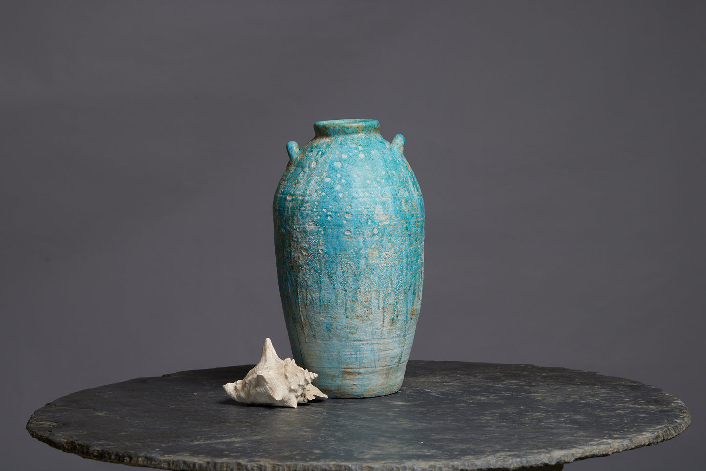 Extra Large Blue Glaze Borneo Storage Pot with Two Applied Handles