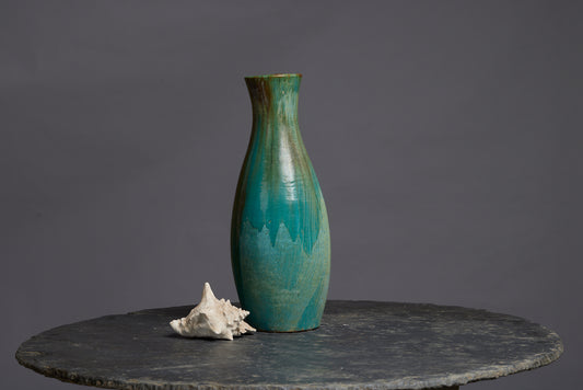 Large Light Green Green Glaze Pot with an Elongated Neck
