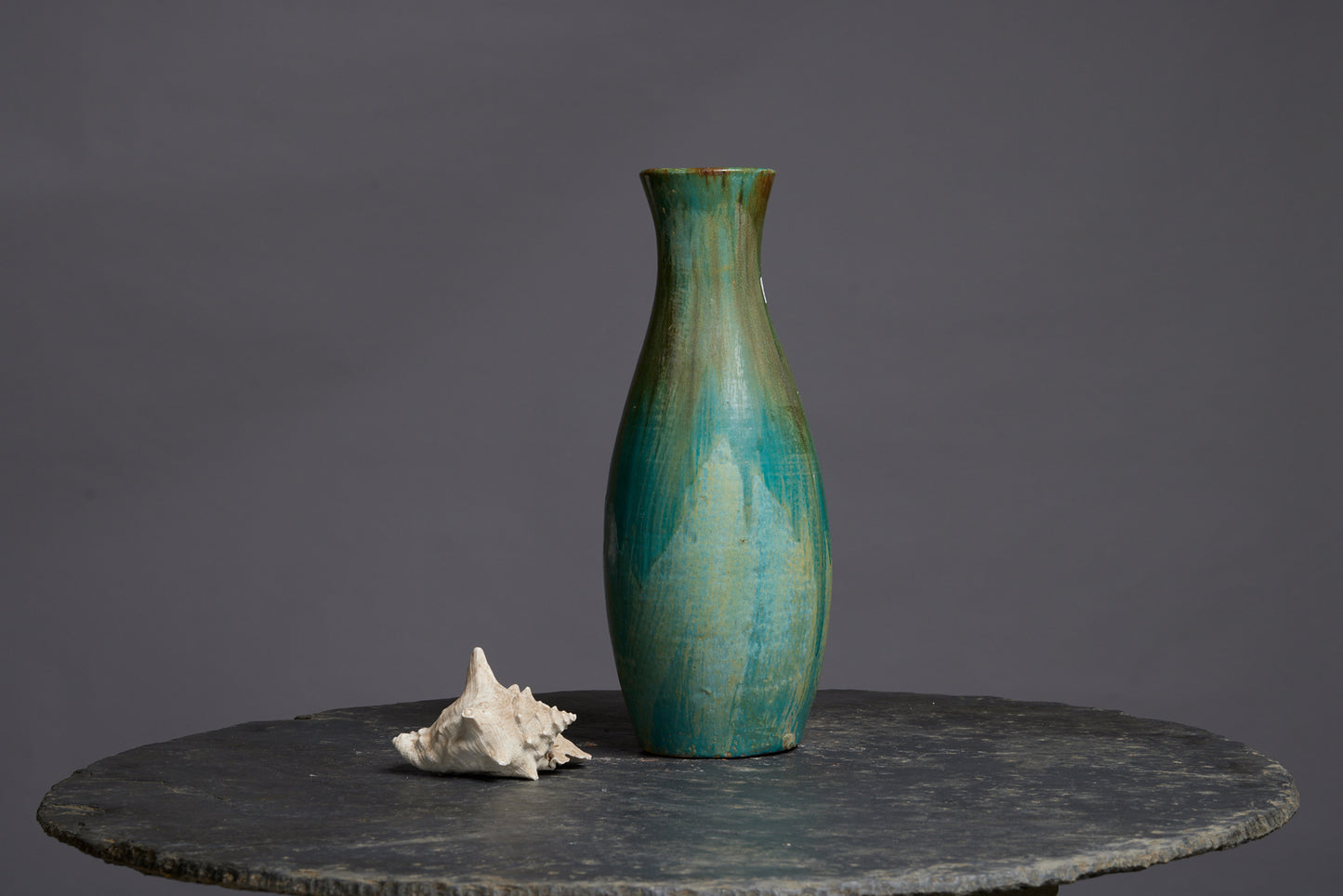 Large Light Green Green Glaze Pot with an Elongated Neck