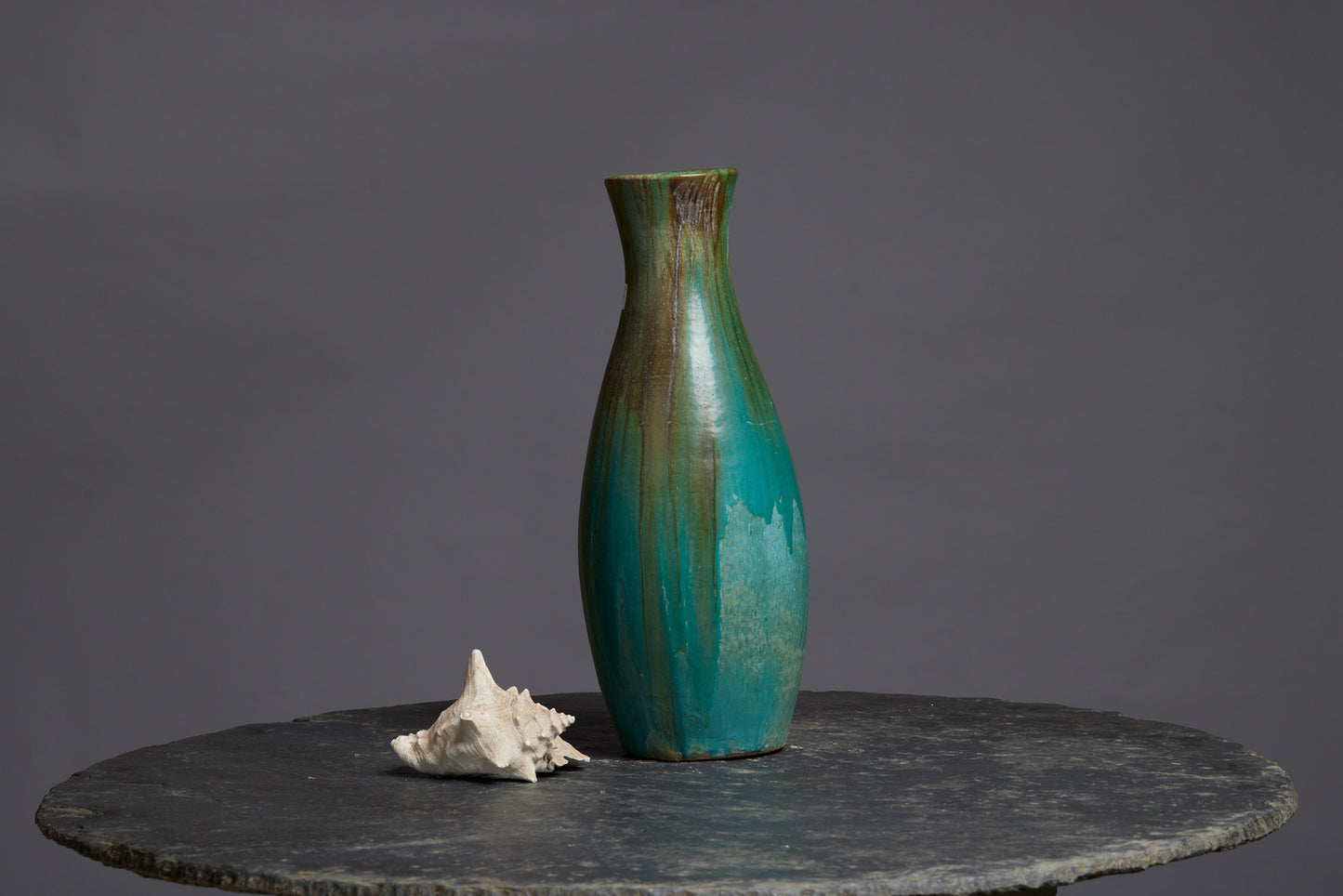 Large Light Green Green Glaze Pot with an Elongated Neck