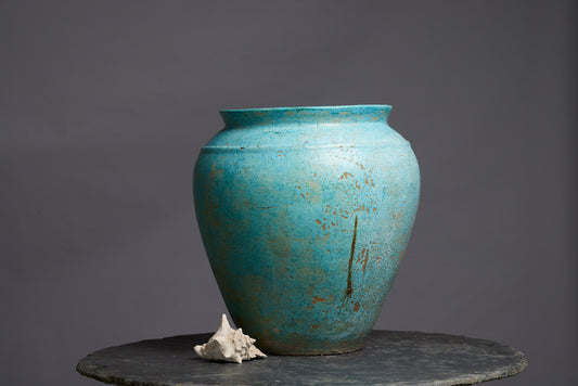 Very Big Blue and Green Glaze Borneo Pot with Banded Shoulder