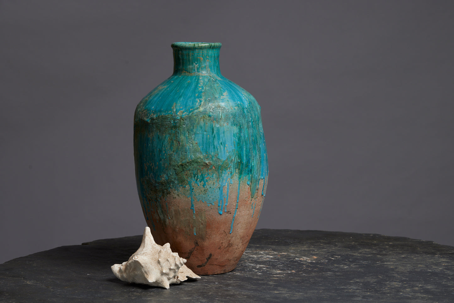 Tall Green Blue Glaze Storage Pot