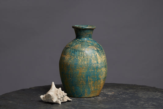 Tall Green Glaze Borneo Pot with a Flared Neck
