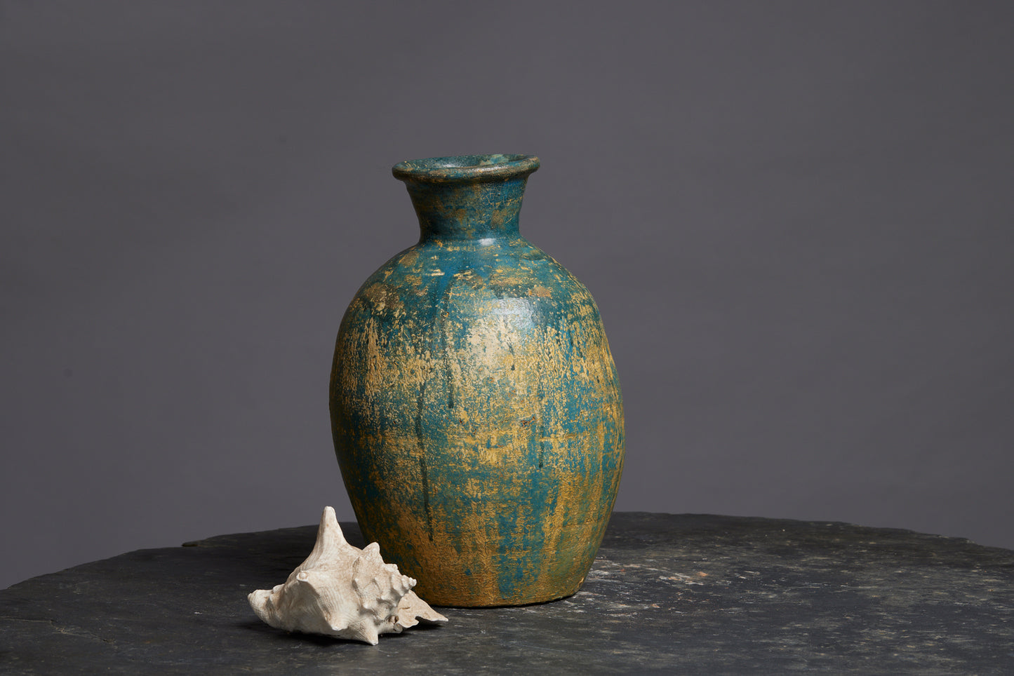 Tall Green Glaze Borneo Pot with a Flared Neck