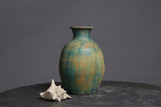 Tall Green Glaze Borneo Pot with a Flared Neck