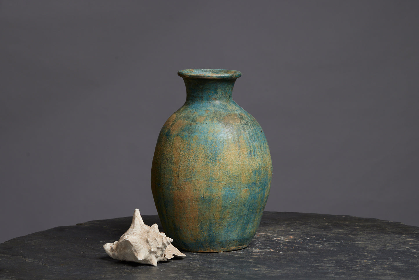 Tall Green Glaze Borneo Pot with a Flared Neck